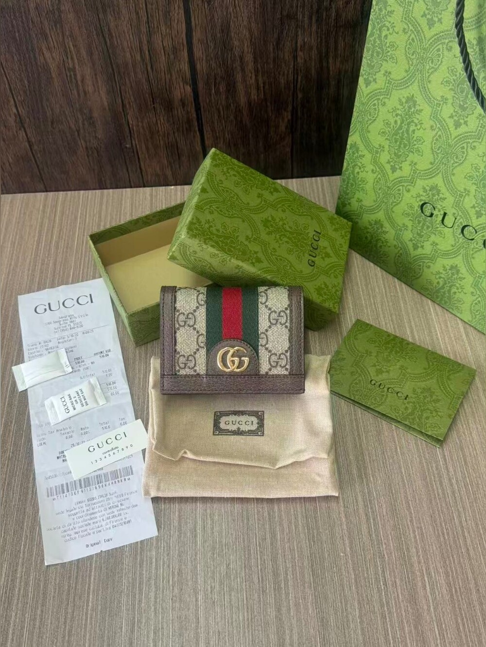 Gucci GG Supreme Canvas Mini Wallet with Web Stripe
